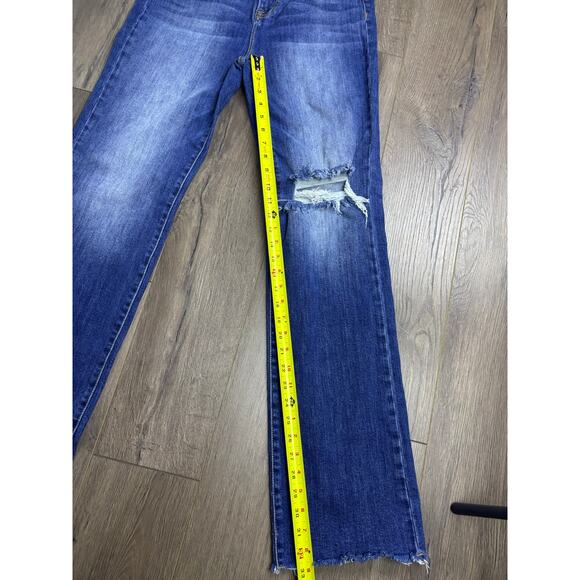 Judy Blue Women’s Size 27 Distressed High Rise Straight Leg Jeans Blue Raw Hem - Picture 4 of 7